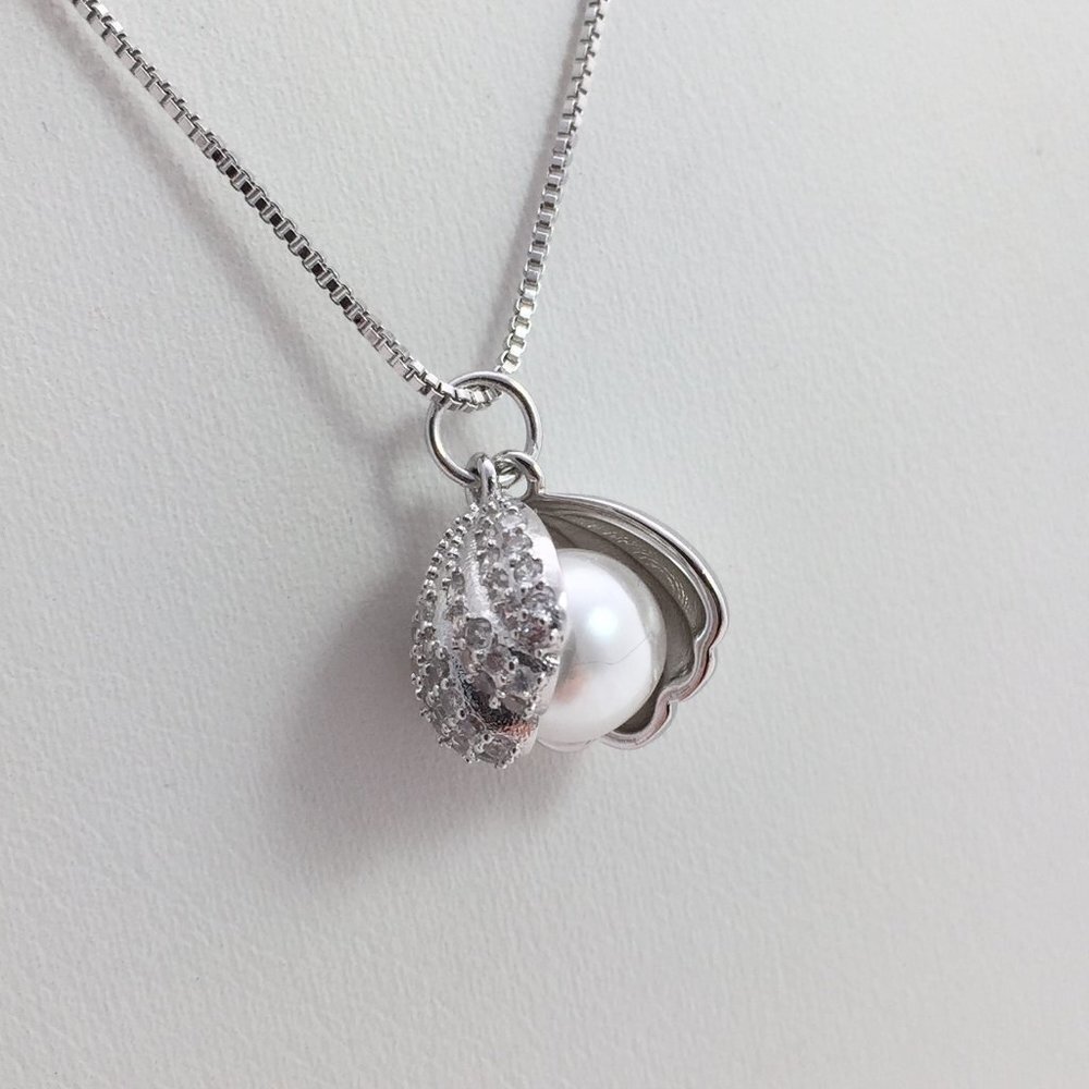 Jewelry necklace pendant shell beach white pearl 925 sterling silver with chain - Picture 3 of 8